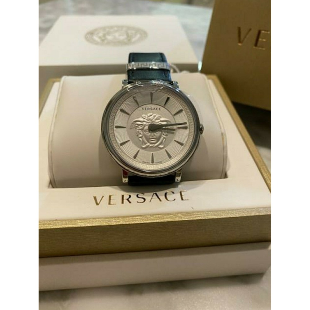 Versace VE8101719 V-Circle Lady white silver black Leather Women's Watch NEW.